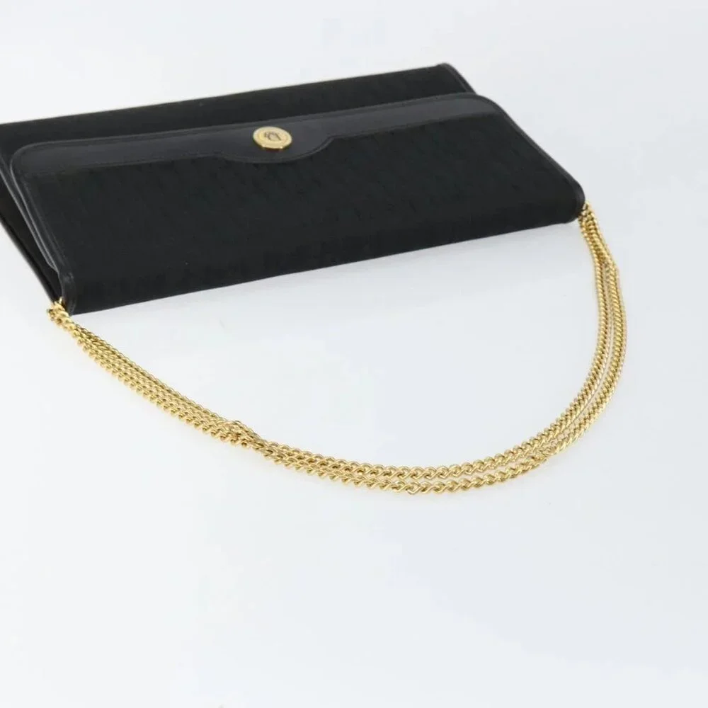 Christian Dior Trotter Canvas Chain Shoulder Bag Black Gold Auth - Picture 6 of 15